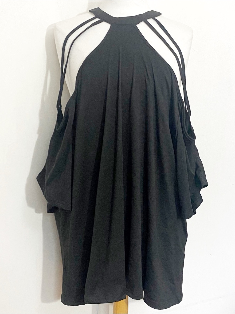 Black Halter Strappy Drop Shoulder Blouse Women's Evening Wear Tunic 4X